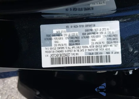 2019 Mazda Cx-9 Sport z USA, uszkodzony, nr VIN JM3TCABY3K0334837